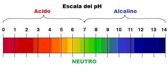 Escala del pH del 0 al 14, de ácido a alcalino