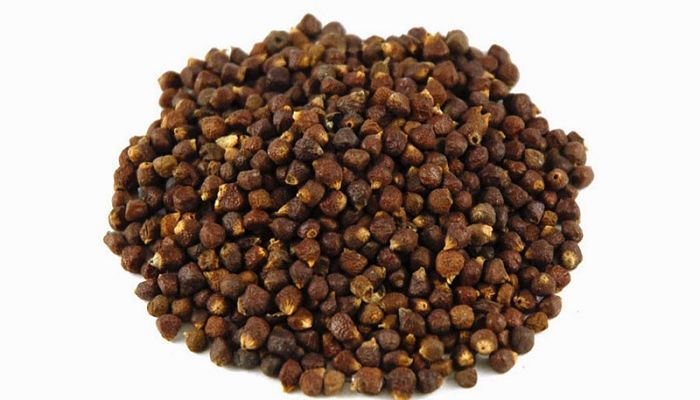 Semillas secas de grano del paraíso sobre fondo blanco